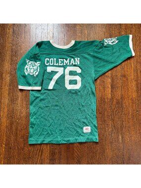 Vintage 1960s/70s Green Coleman Wildcats Jersey T-shirt, Champion Products Small